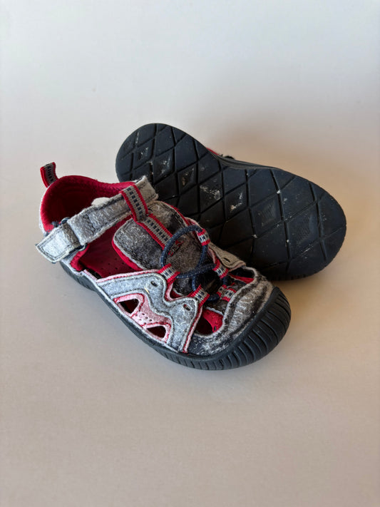 Grey & Red Covered Toe Sandals