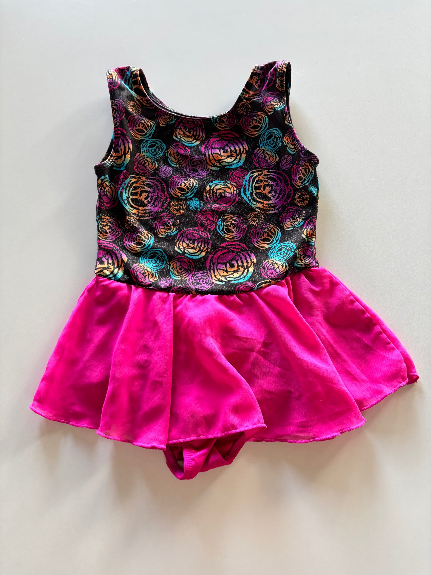 Black & Pink Rose Skirted Bodysuit
