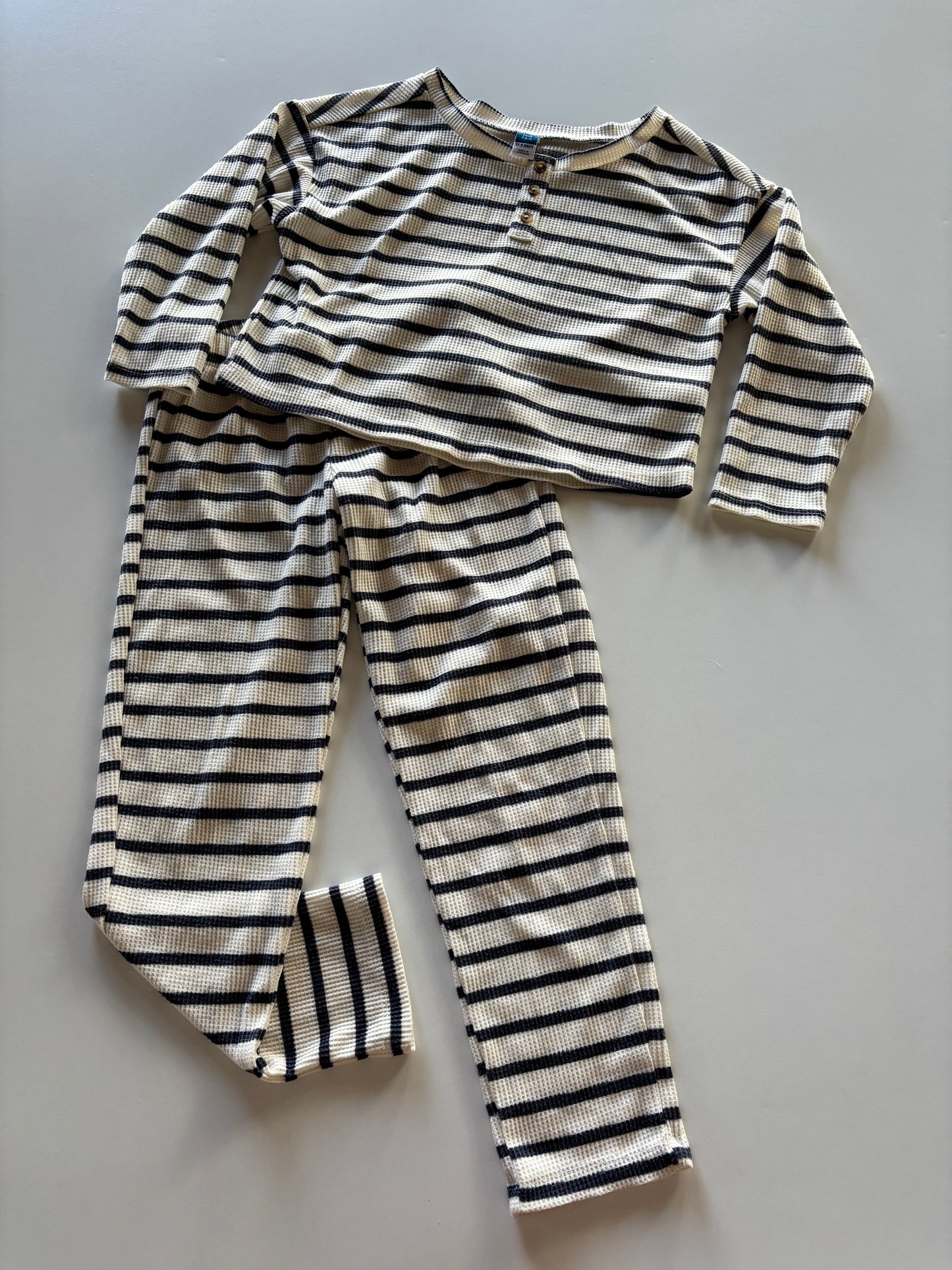 2pc Cream & Navy Striped Waffle Set
