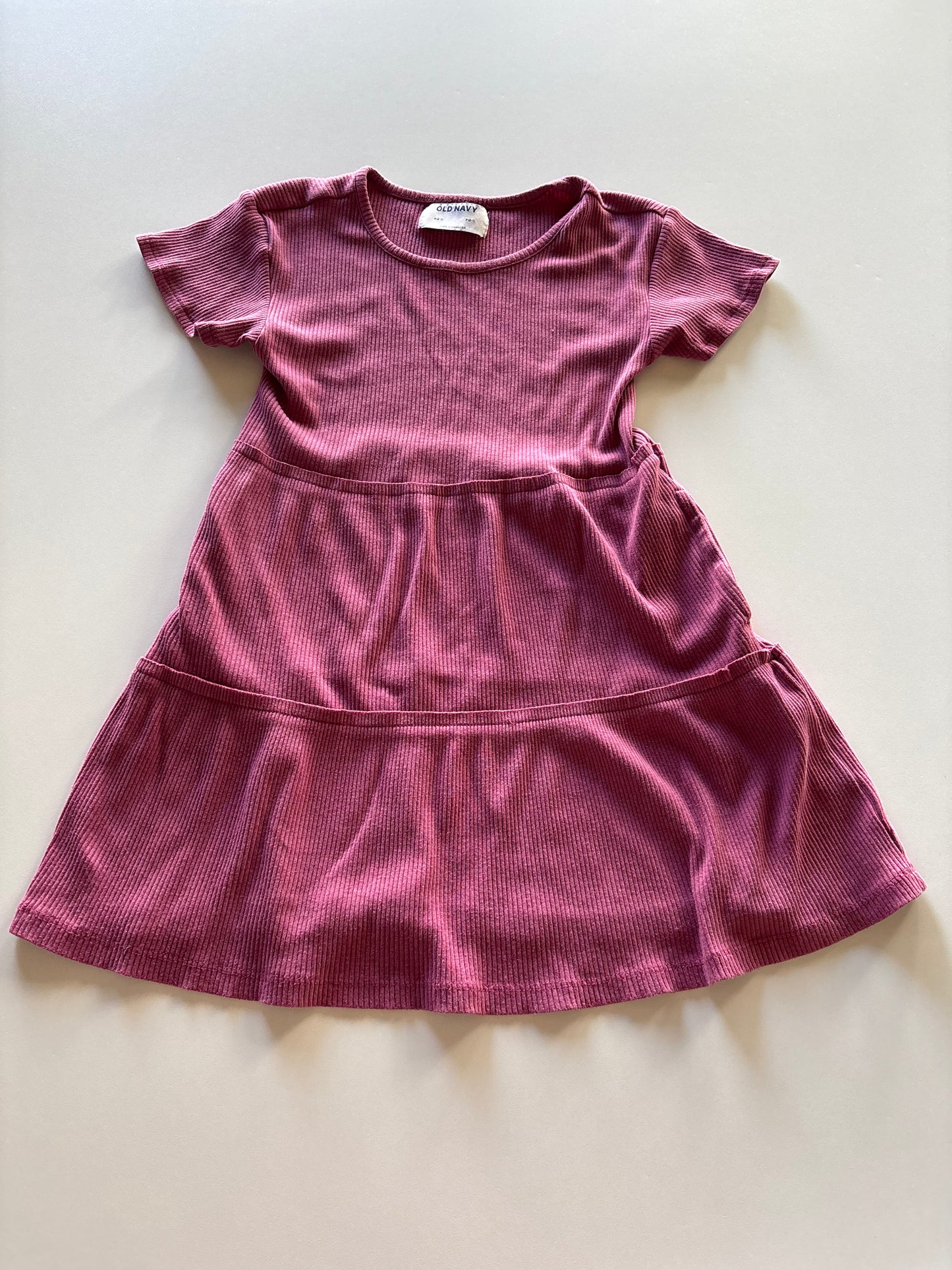 Dark Pink Ribbed Tiered Dress