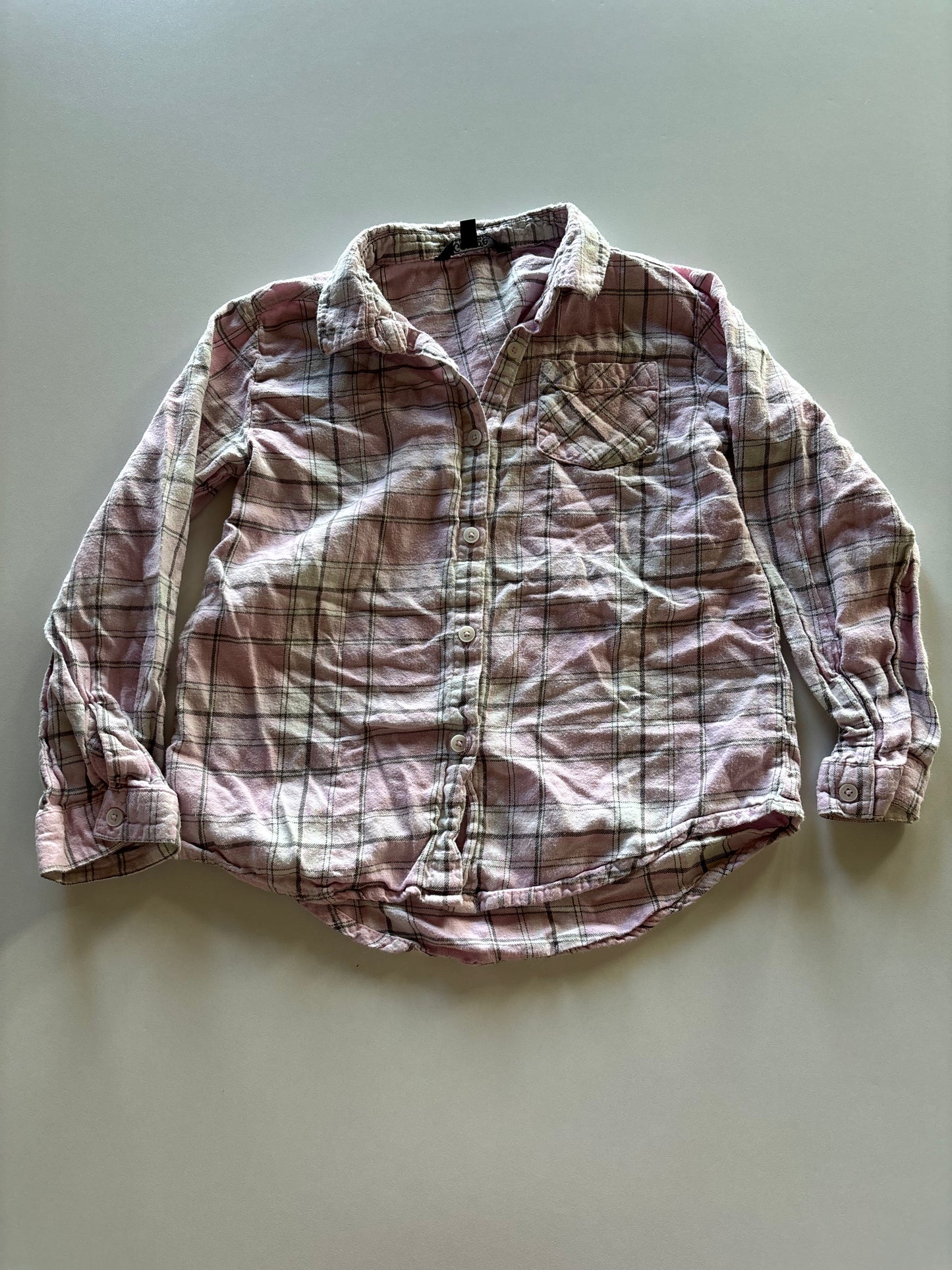 Pink & Grey Plaid Button Up Shirt