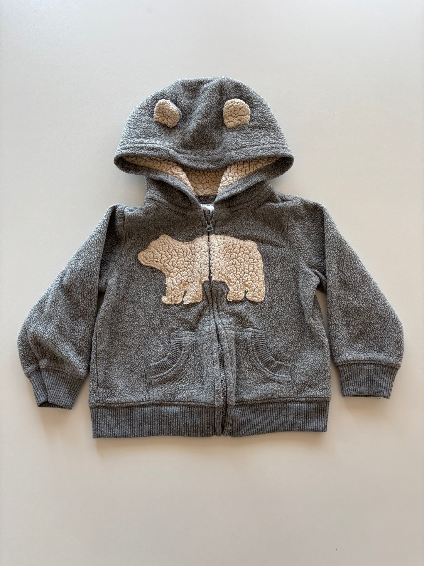 Grey Fleece Polar Bear Zip Up Hoodie