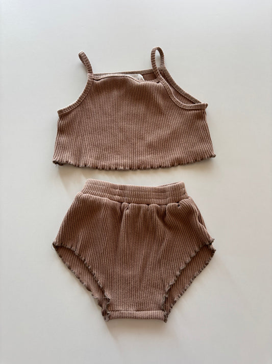 2pc Brown Ribbed Set
