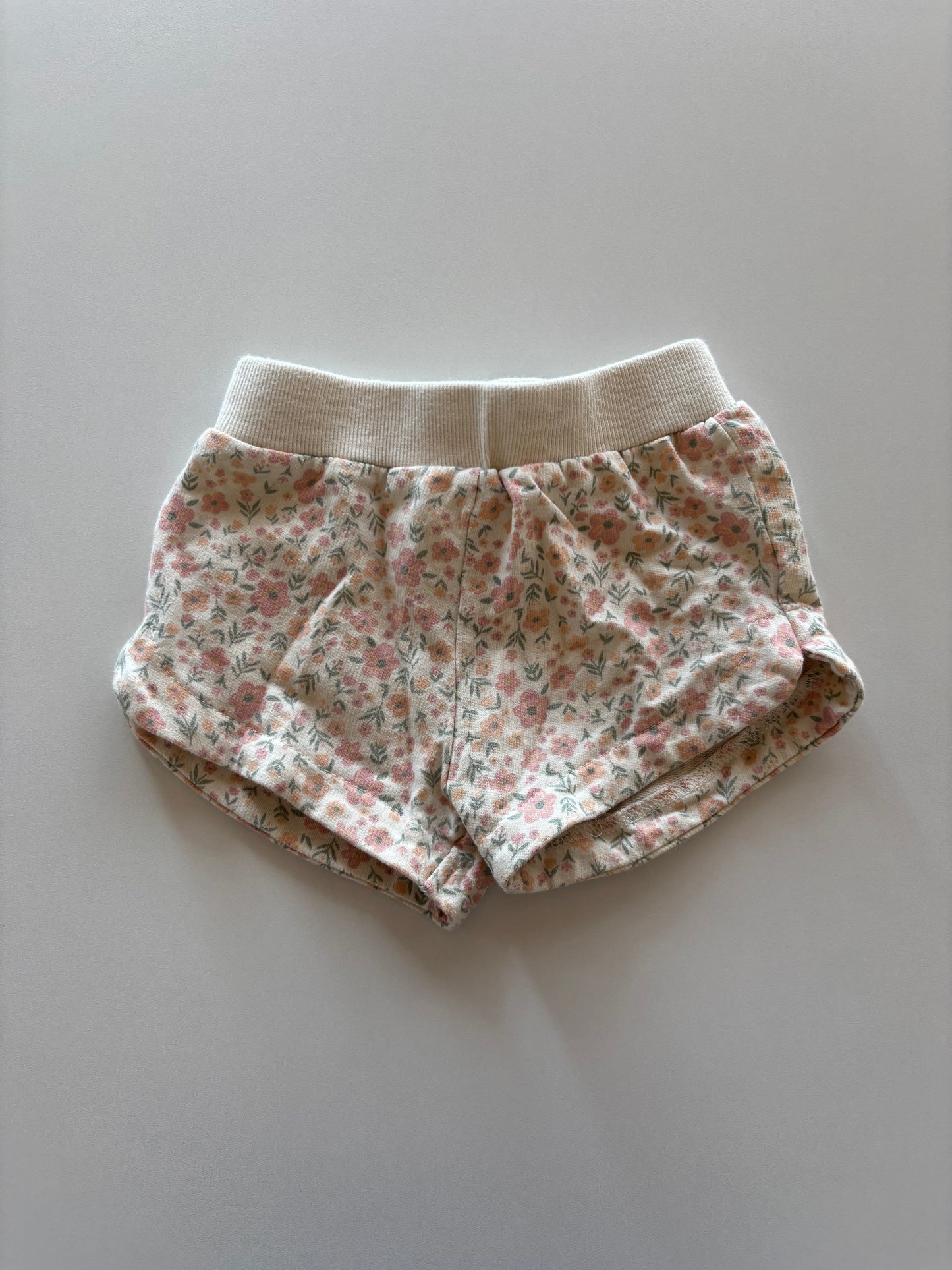 White with Pink & Orange Floral Shorts