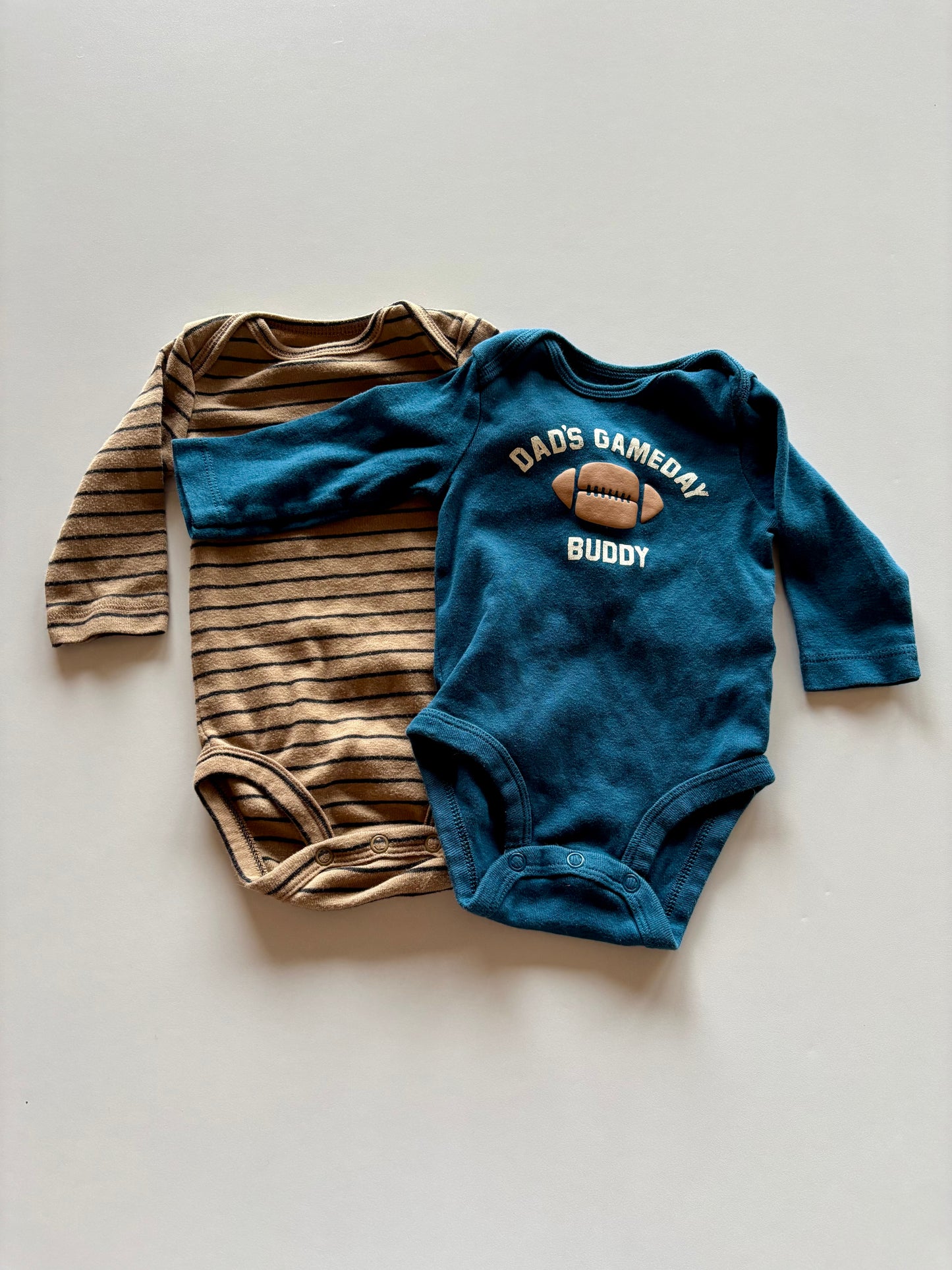 2 Long Sleeve Onesies - Dad's Gameday Buddy & Brown Stripes