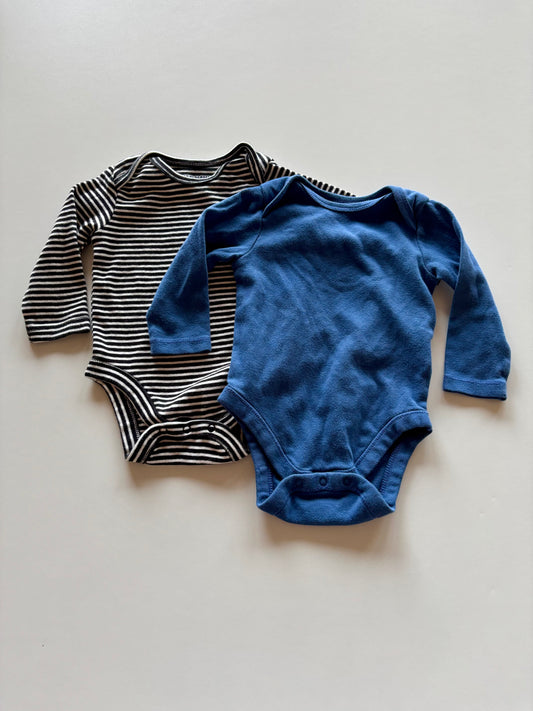 2 Long Sleeve Onesies - Stripes & Blue