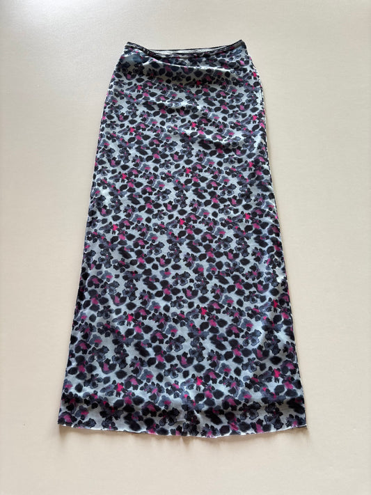 Blue Leopard Floral Maxi Skirt