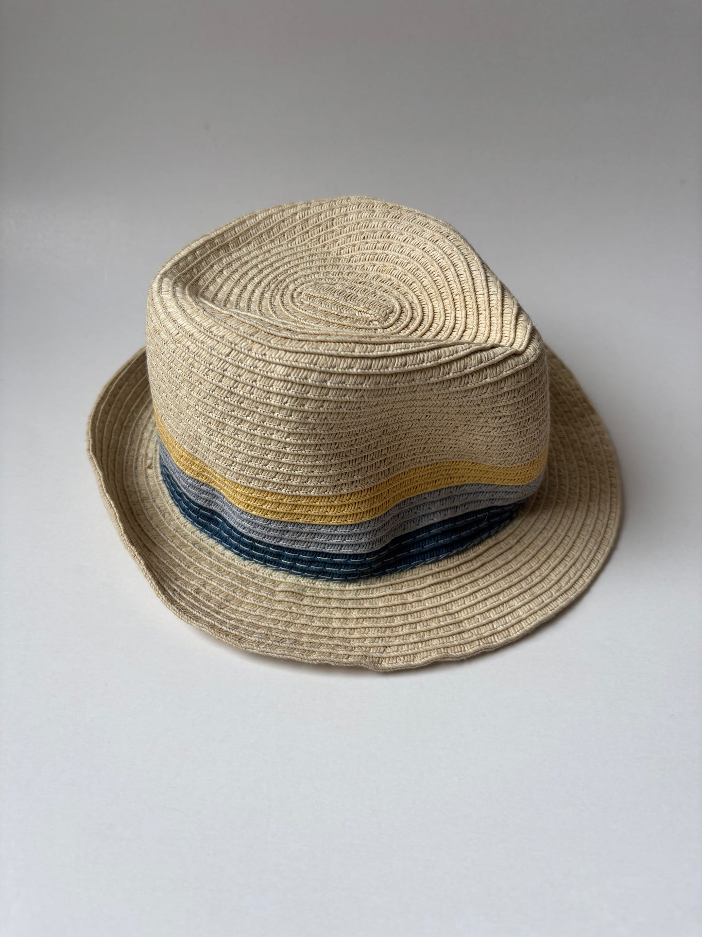 Yellow & Blue Striped Straw Fedora