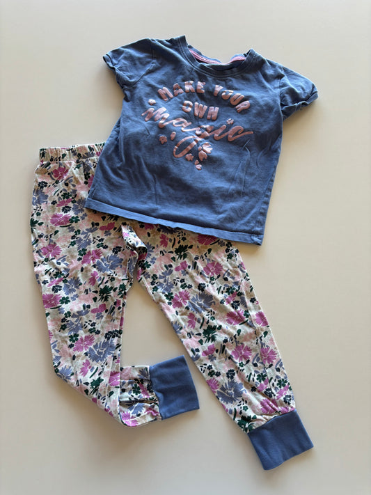 2pc Blue & Floral Pajamas