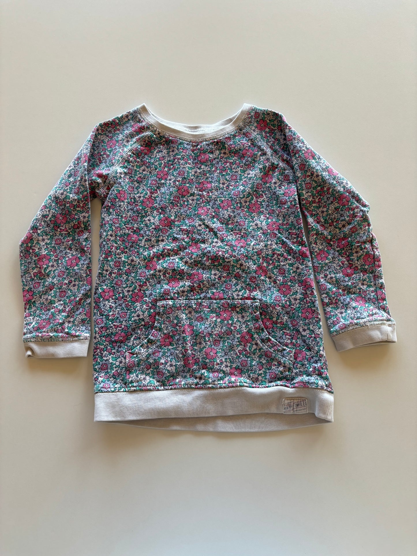 Blue Floral Long Crewneck Sweater