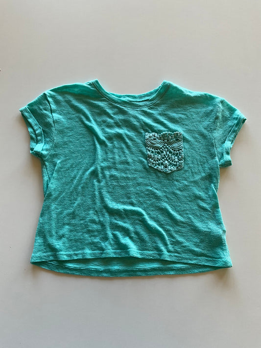 Teal Tee with Crochet Pocket