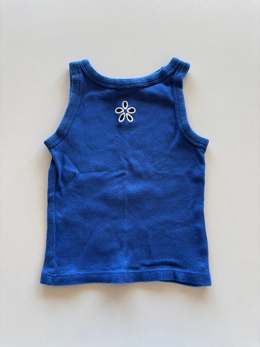 Blue Ribbed Tank with Flower Peekaboo