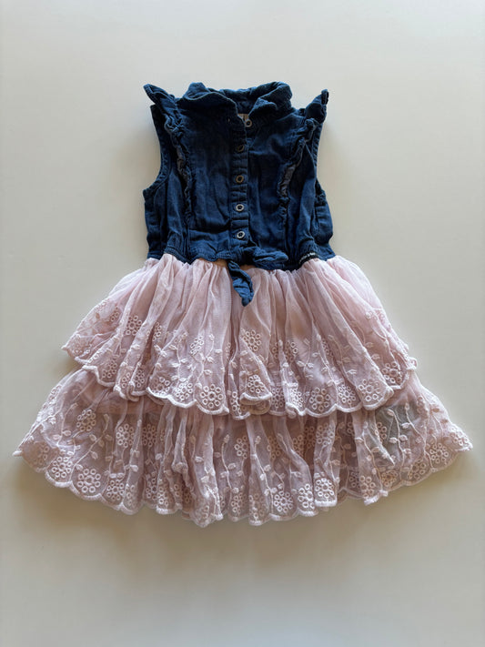 Denim & Pink Lace Dress