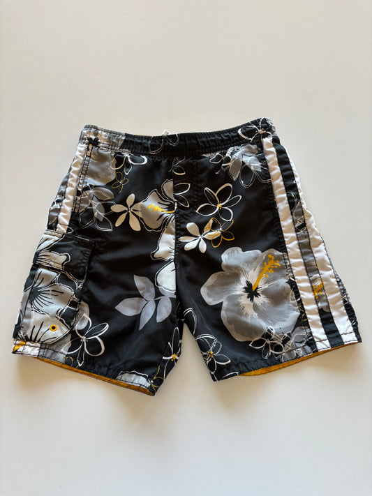 Black, Grey, & Yellow Floral Swim Trunks