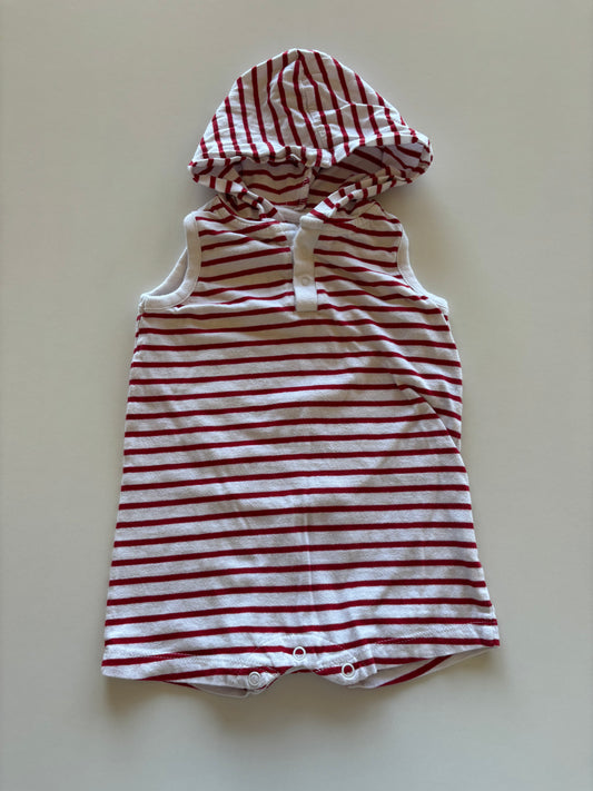 Red & White Striped Hooded Romper