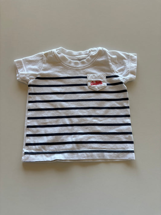 White & Navy Striped Pocket Tee