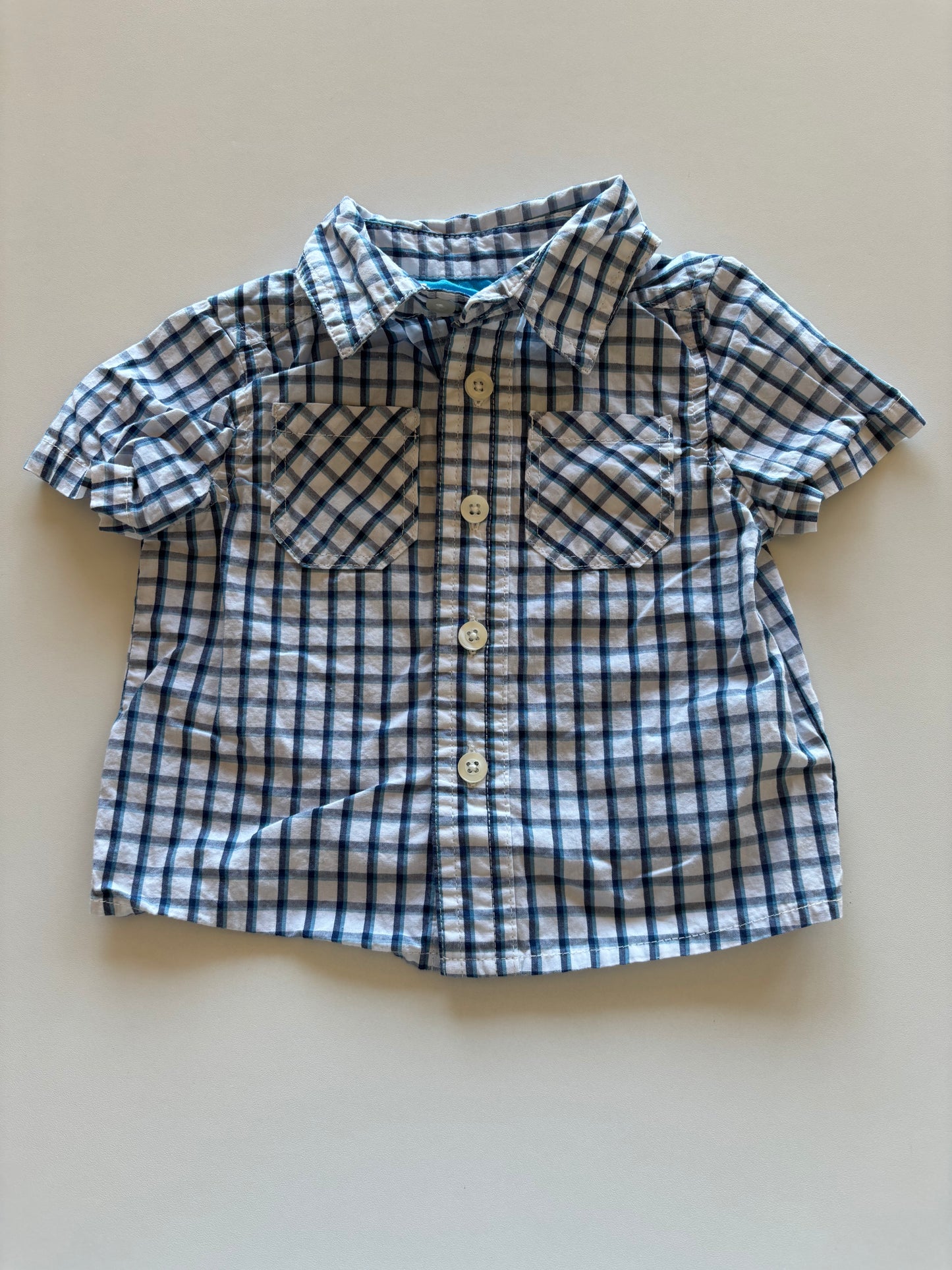 Blue & White Plaid Button Up Shirt