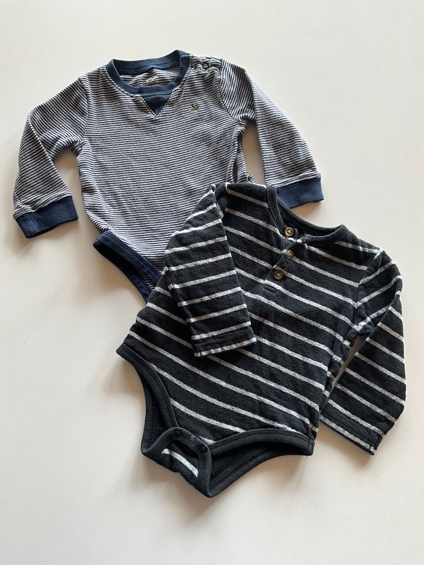 2 Long Sleeve Striped Onesies