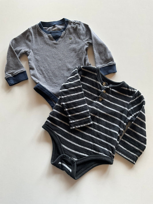 2 Long Sleeve Striped Onesies