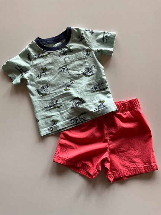 2pc Dino Shirt & Coral Shorts Set