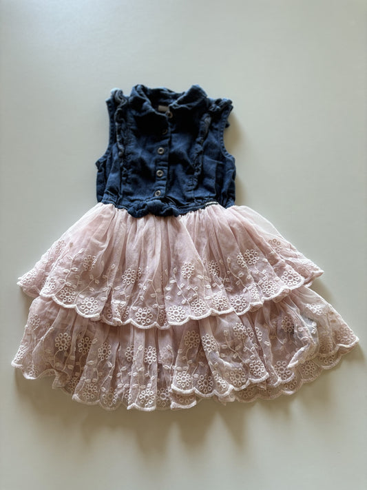 Denim & Pink Lace Dress