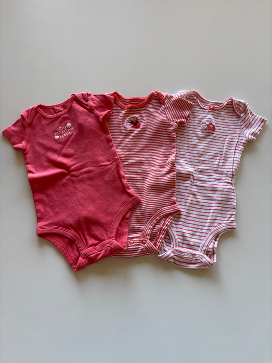 3pc Pink Striped Ladybug Onesies