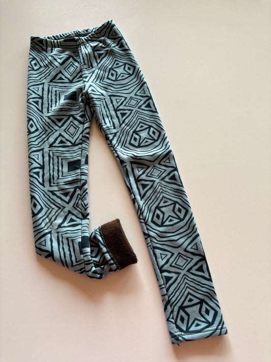 Fleece Lined Blue Grey Patterned Leggings