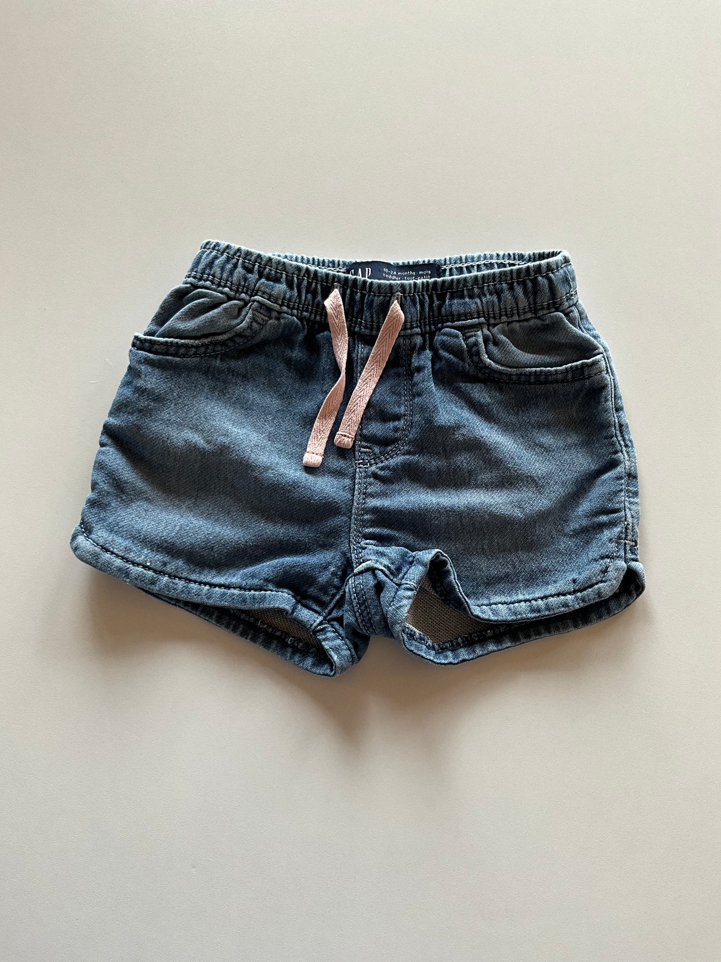 Denim Shorts with Pink Drawstring