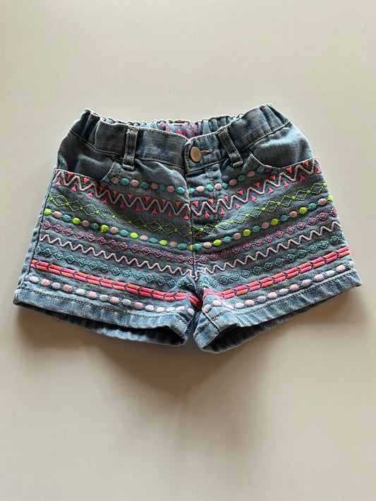 Embroidered Denim Shorts