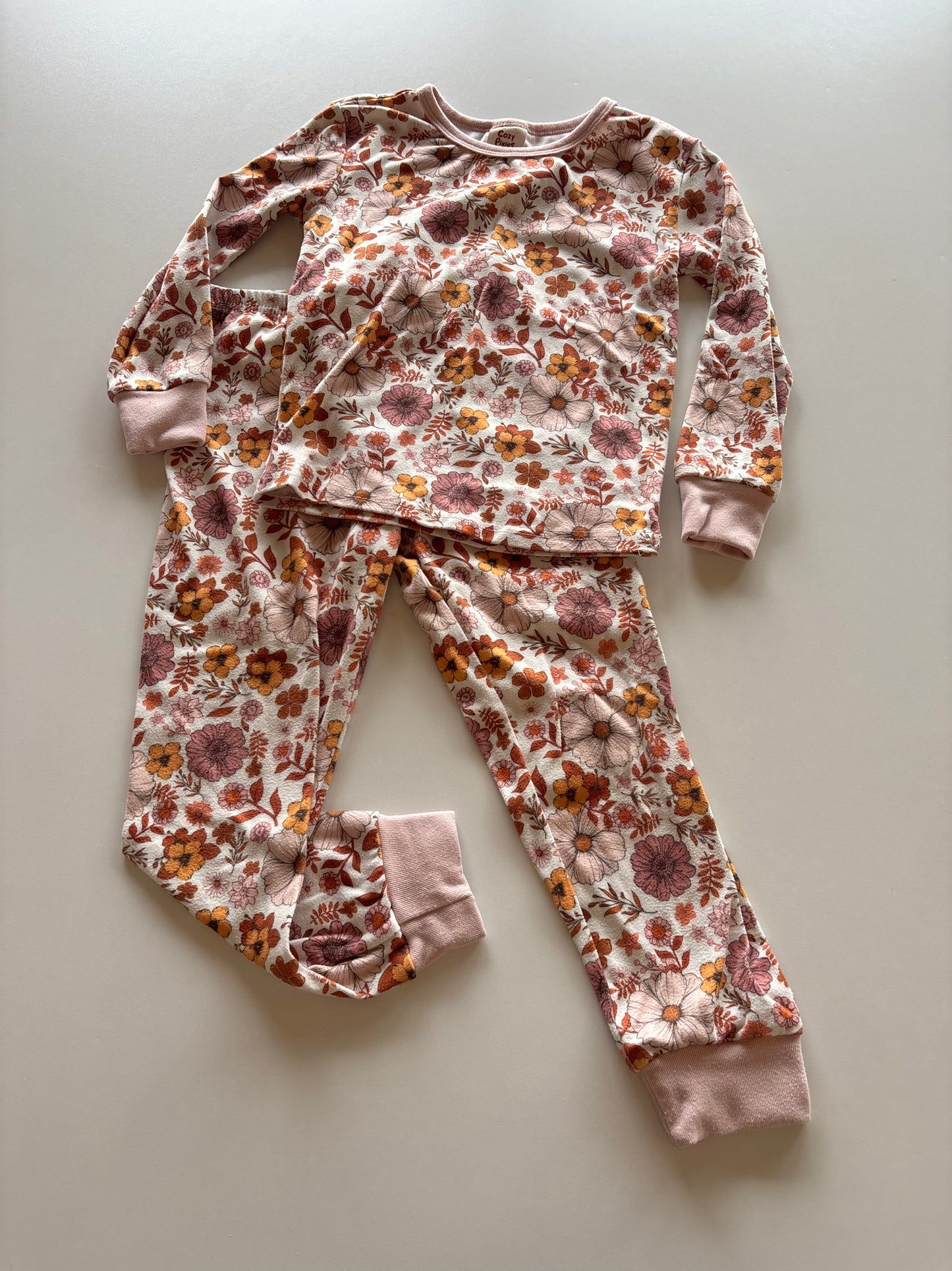 2pc Pink & Brown Floral Pajamas