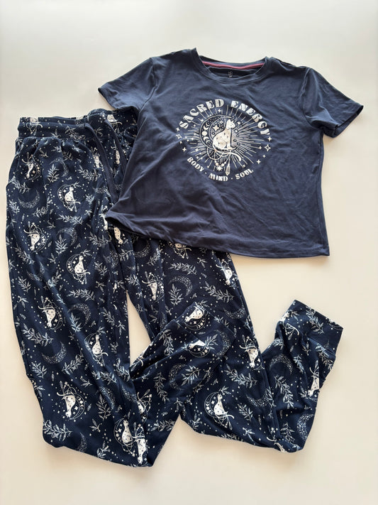 2pc Navy Cat Sacred Energy Pajamas