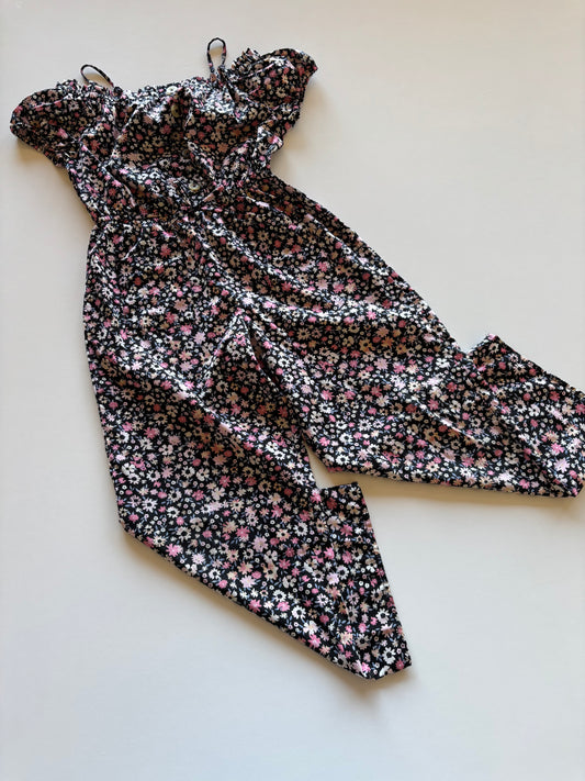 Black & Pink Floral Wide Leg Romper