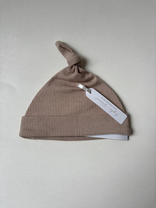 BNWT Taupe Ribbed Knotted Beanie