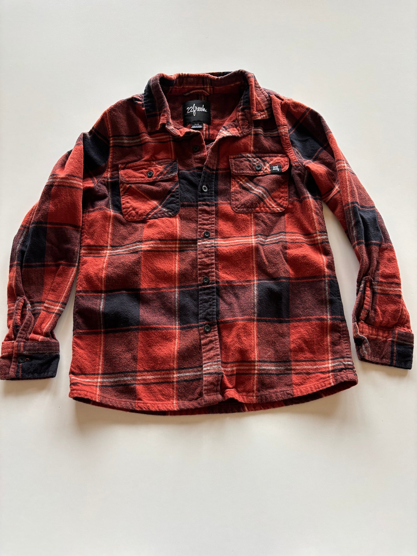 Burnt Red Flannel Plaid Button Up Shirt