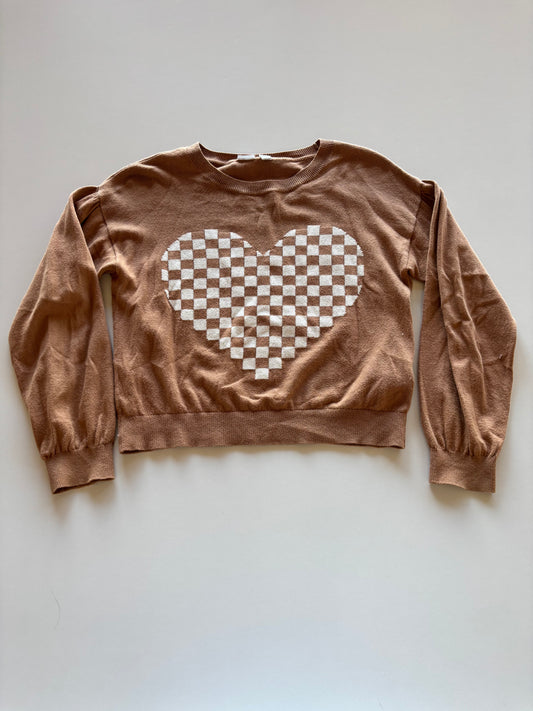 Brown Checkered Heart Sweater