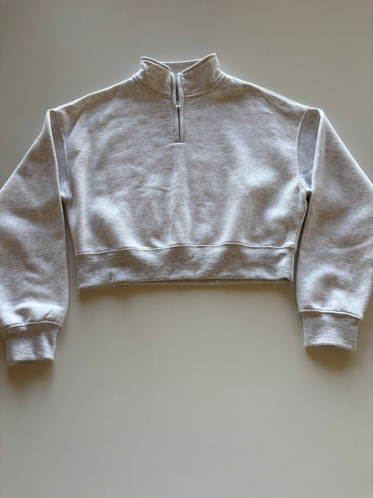 Light Grey Melange 1/2 Zip Cropped Sweater