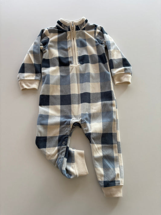 Blue Plaid Fleece Romper