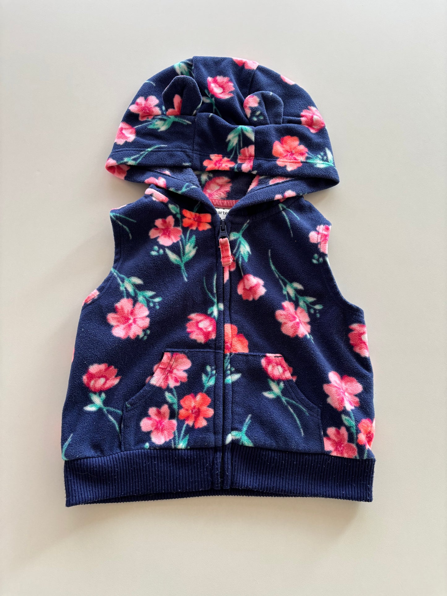 Navy Floral Hooded Fleece Vest