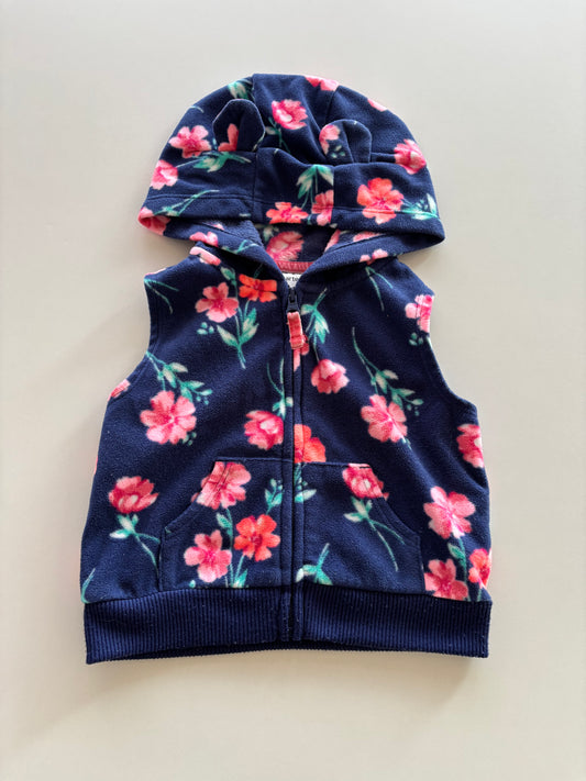 Navy Floral Hooded Fleece Vest