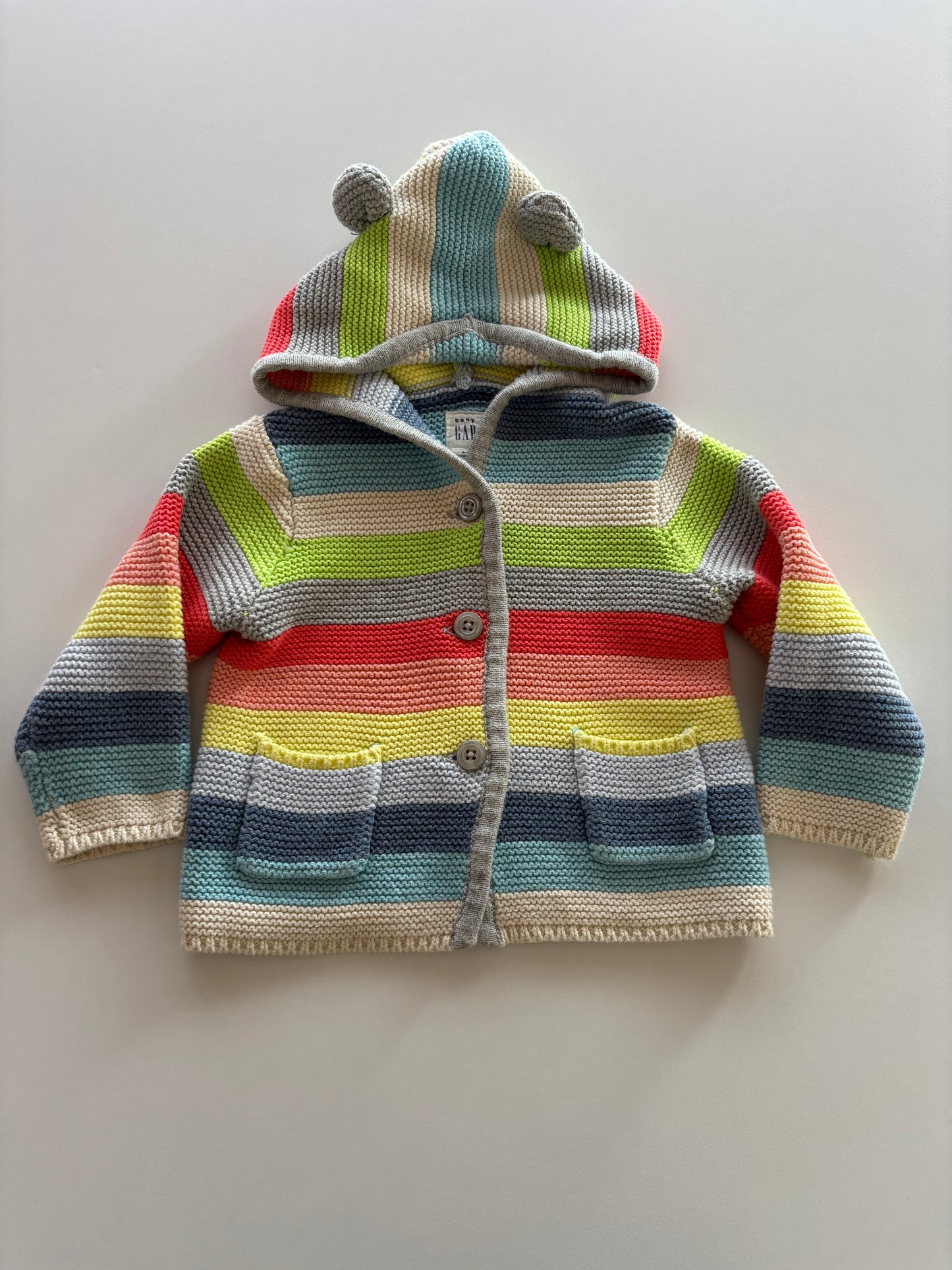 Bright Striped Knit Button Up Hoodie