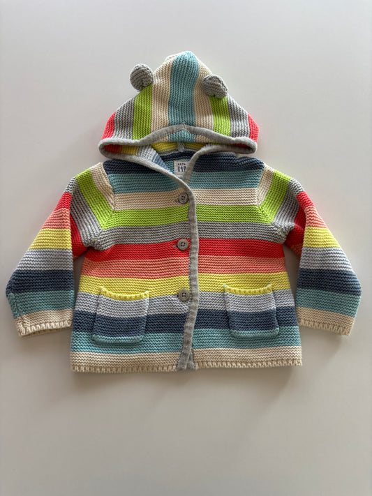 Bright Striped Knit Button Up Hoodie