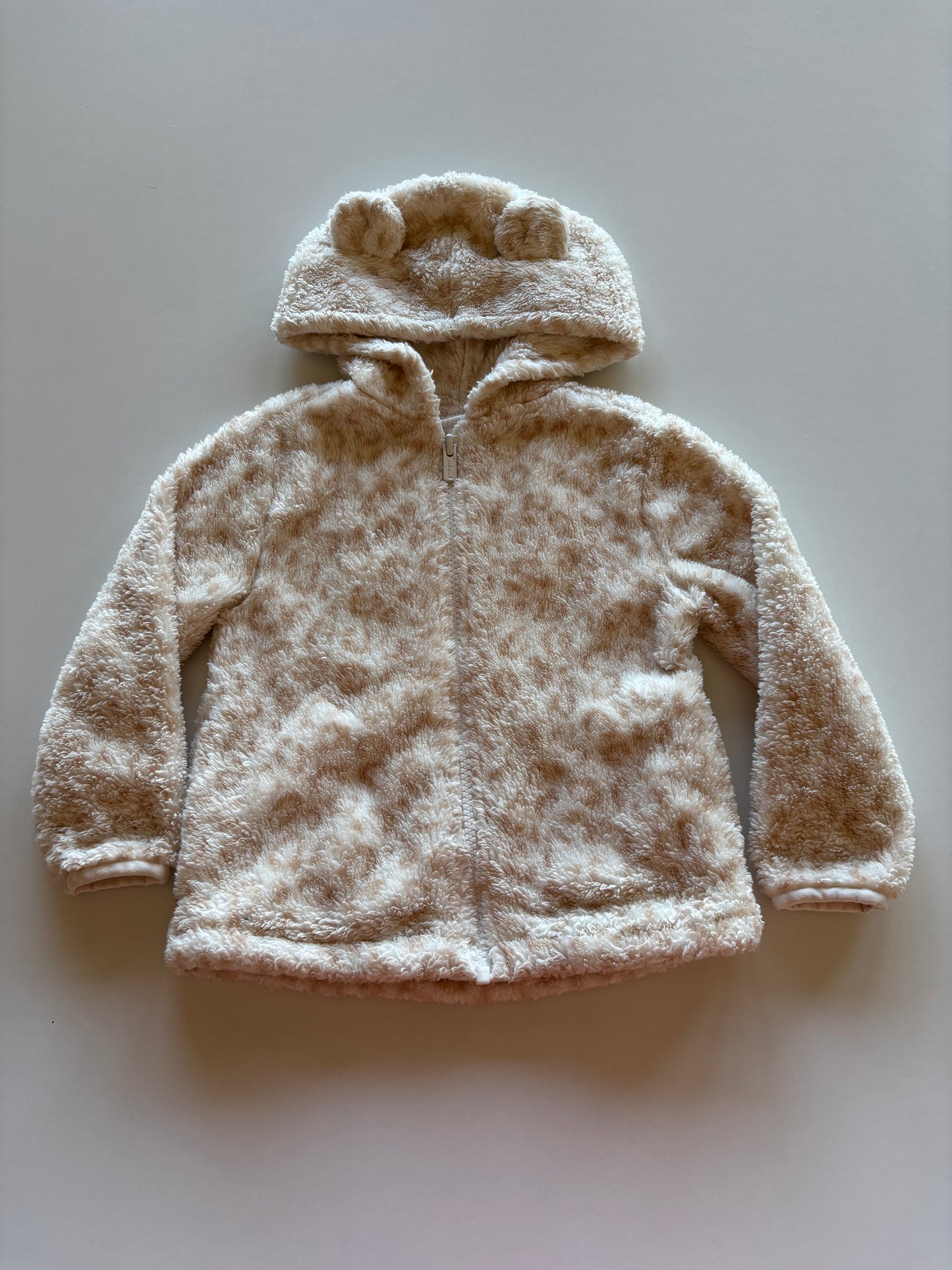 Fuzzy Ivory & Taupe Leopard Teddy Zip Up Hoodie