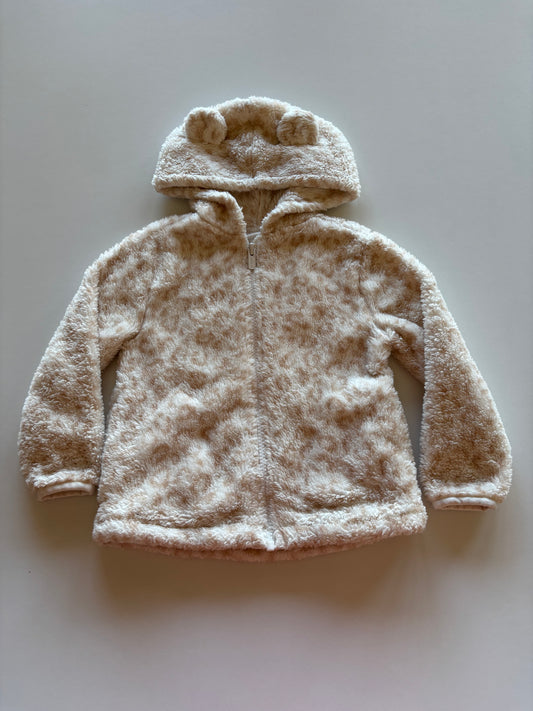 Fuzzy Ivory & Taupe Leopard Teddy Zip Up Hoodie
