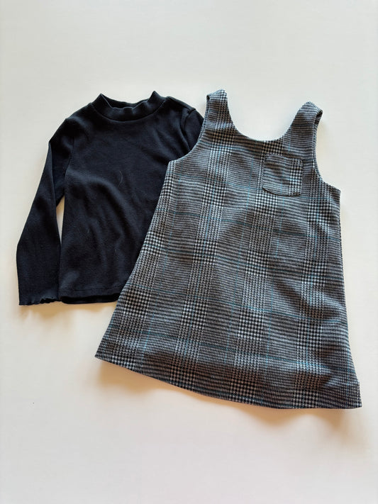 2pc Black Ribber Shirt & Houndstooth Dress