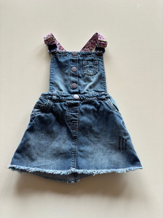 Purple Floral Suspender Denim Overall Skirt