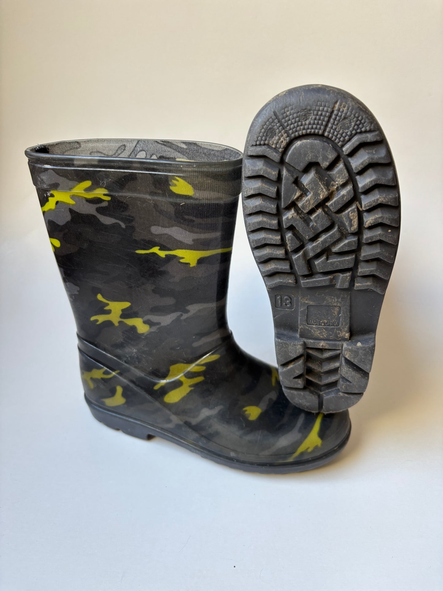 Lime Green & Grey Camo Rubber Boots
