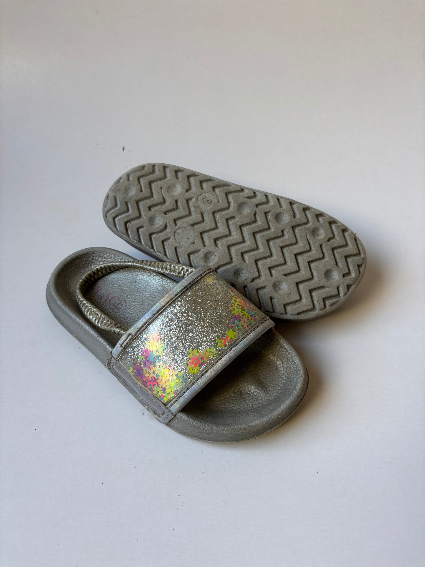 Shiny Silver Slide Sandals