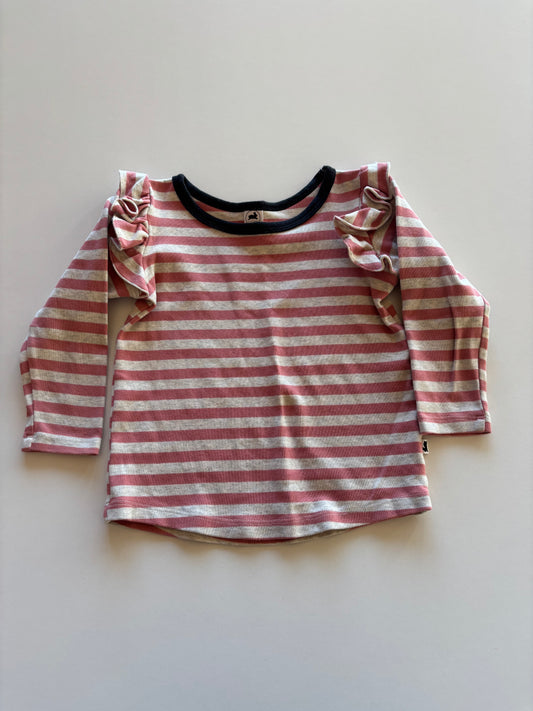 Pink Striped Ruffle Shoulder L&L Shirt