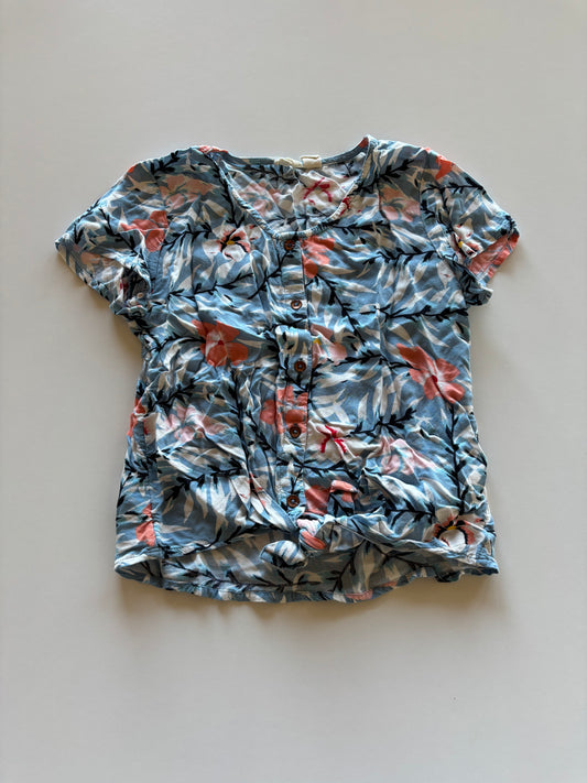 Blue Floral Knotted Button Up Shirt