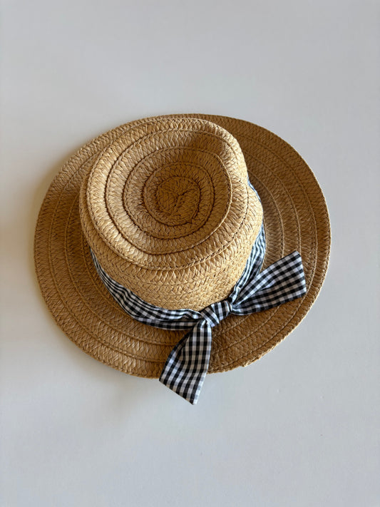 Woven Sunhat with Plaid Bow